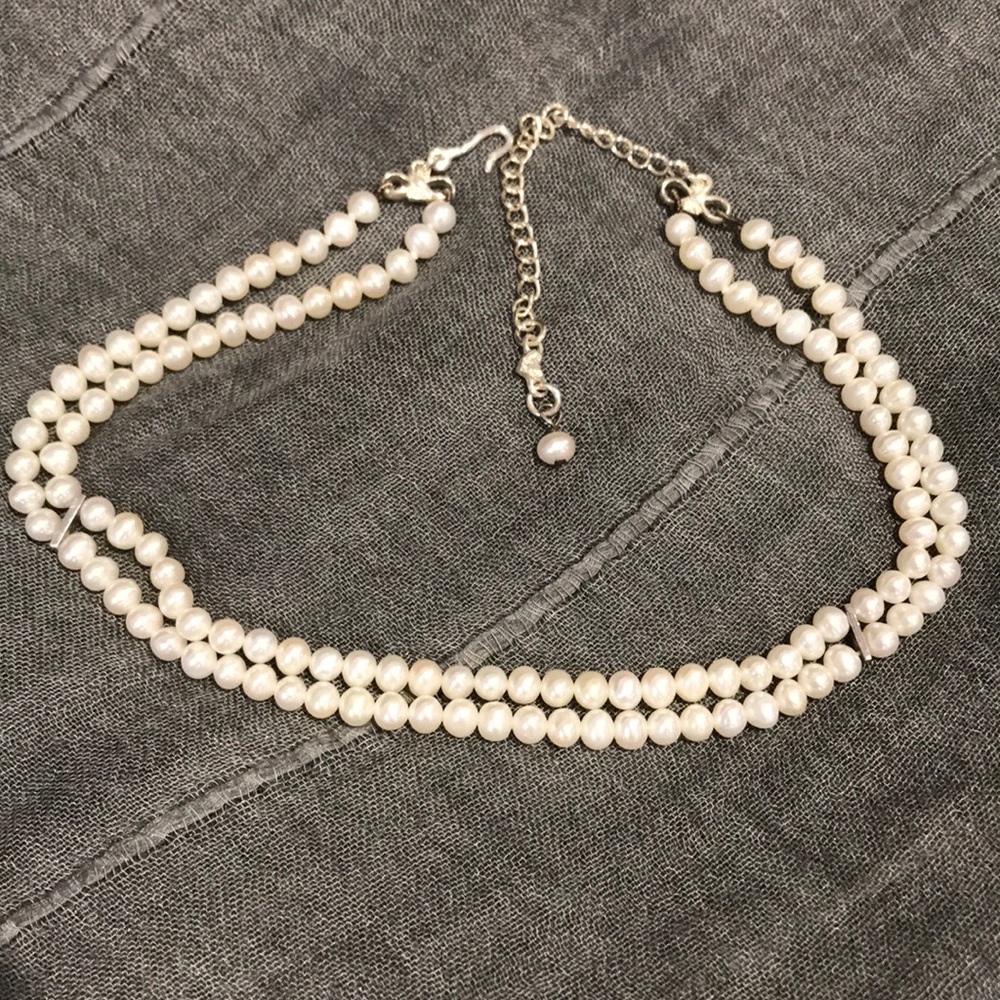 Carolee Sterling Silver and Faux Pearl Choker Necklace